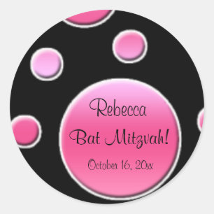 Point de polka rose et noir 1,5" autocollant rond