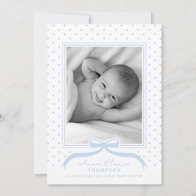 Point Polka de faire-part de naissance Bow (Devant)