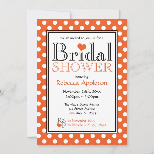 Pointe Pointe Orange Coeur nuptiale Invitation (Devant)