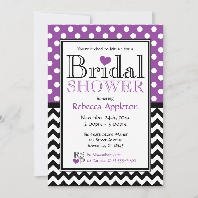 Pointe Polka Purple Chevron Invitations de douche  (Devant)