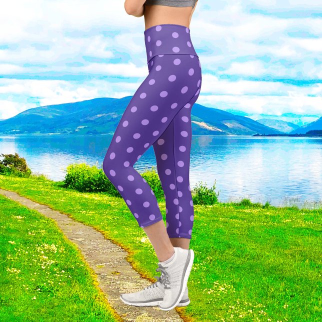 Pointe Polka Purple Patterisé Capri Leggings (Créateur téléchargé)