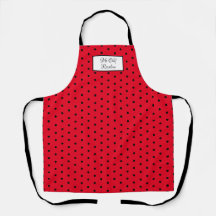Pointe Polka rouge et noir sur tablier personnalis