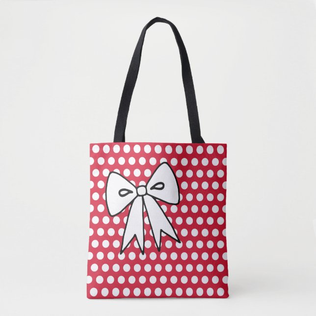 Pointe Polka Rouge Retro Bow Sac fourre-tout (Devant)