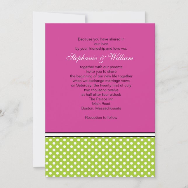 Pointe Polka verte et Faire-part de mariage rose (Devant)