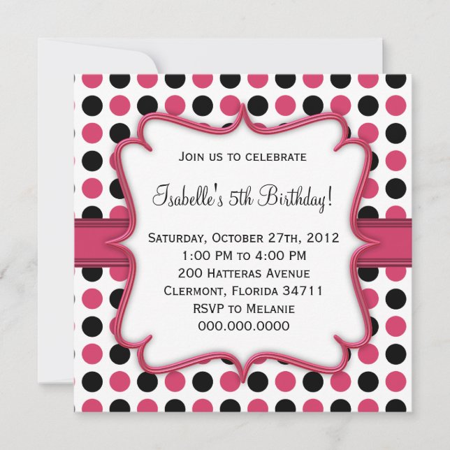 Pointe rose et noire Invitation Anniversaire (Devant)