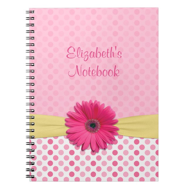 Pointe rose Gerber Daisy Polka Carnet personnalisé (Devant)