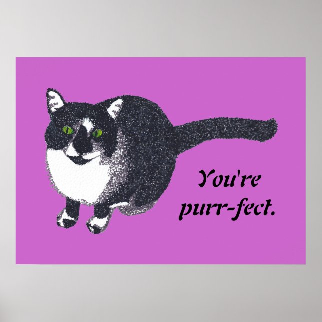 Pointillisme Tuxedo Chat Votre message Affiches (Devant)