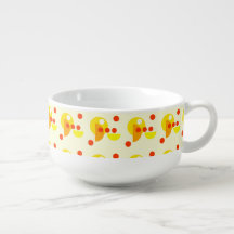 Points Abstraits et cercles rouge jaune Soupe Mug