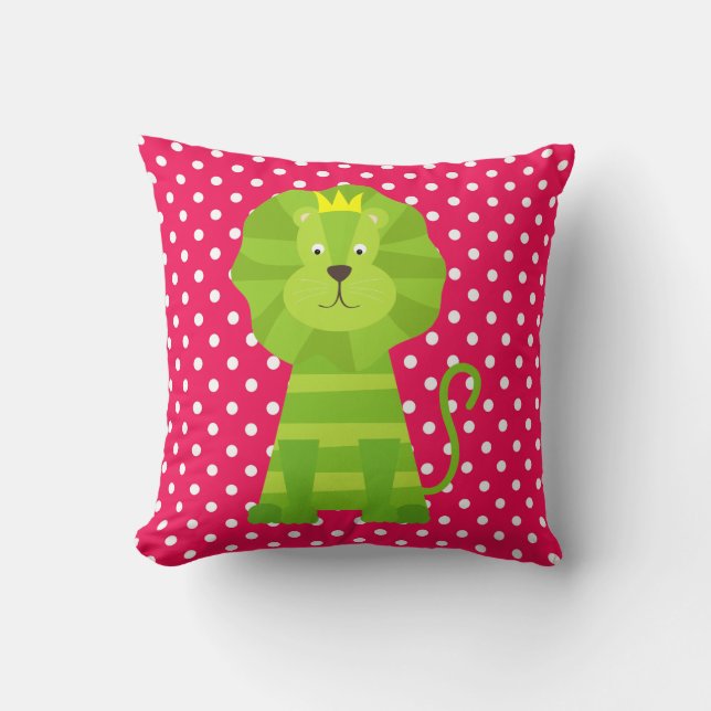 Points blancs sur rose profond avec Coussin Lion v (Recto)