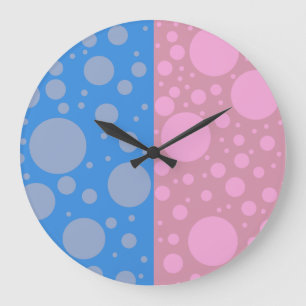 Points Bleu rose Arrondi (Grande horloge murale)
