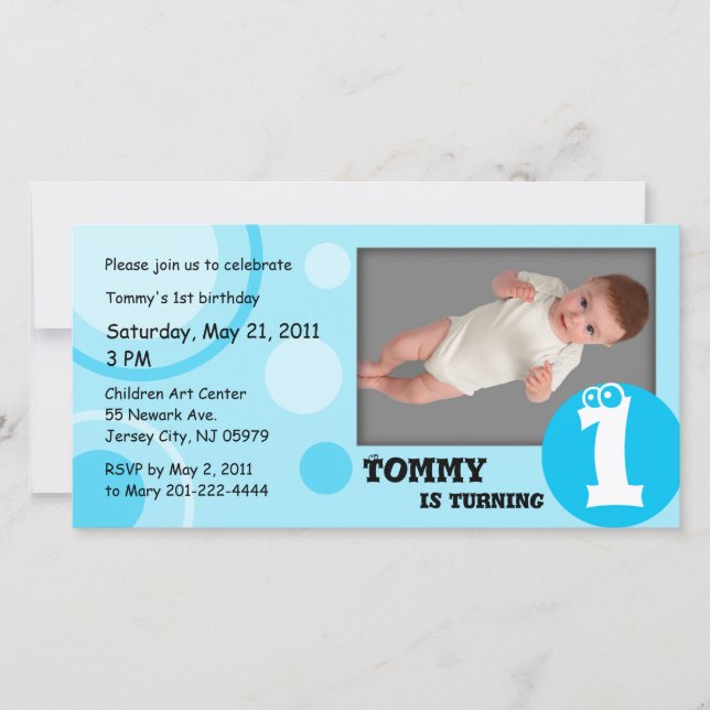 Points bleus Anniversaire de enfant Carte photo (Devant)