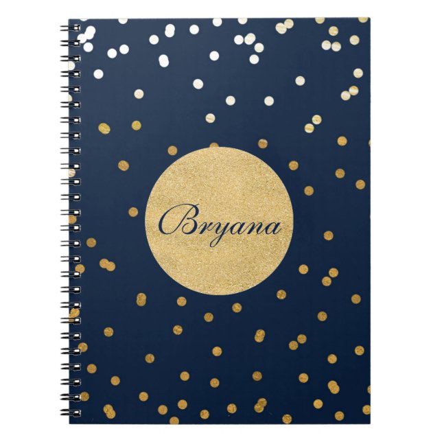 Points Confetti Bleu & Or brillants Carnet moderne (Devant)