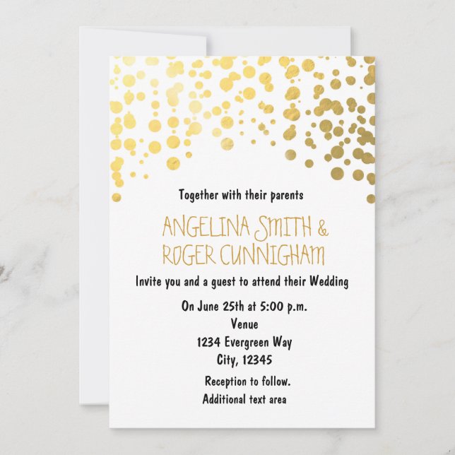 Points Confetti Gold Foil Faire-part de mariage bl (Devant)
