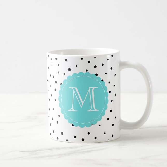 Points Confetti noirs et blancs Mug Monogramme ble (Droite)