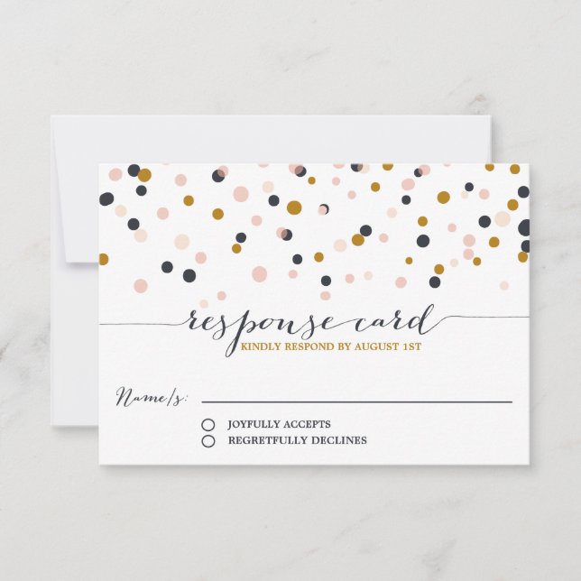 Points Confetti Rose & Or Mariage Carte RSVP (Devant)