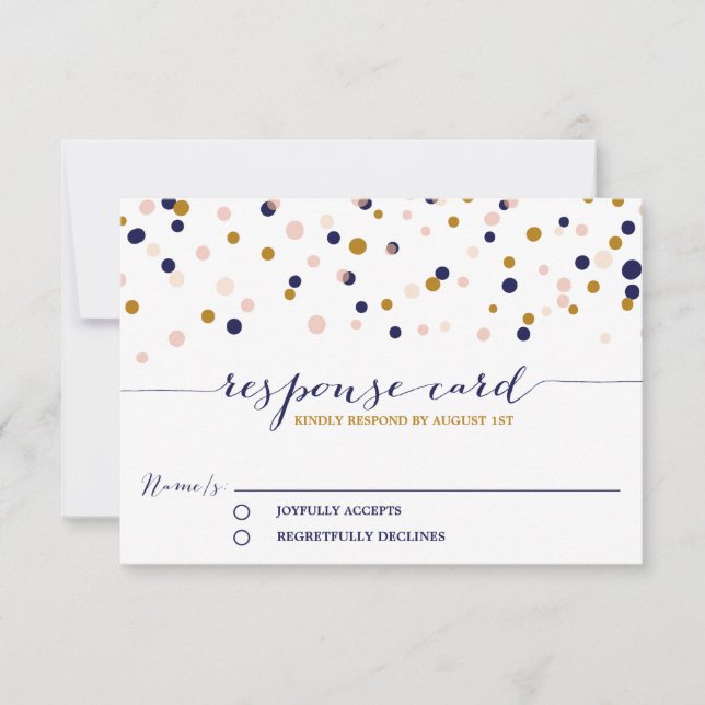 Points Confetti Rose & Or Mariage Carte RSVP II (Devant)