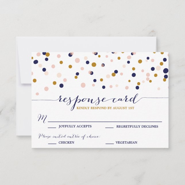 Points Confetti Rose & Or Mariage Carte RSVP II (Devant)
