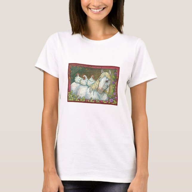 POINTS DANS LE T-SHIRT STABLE, CHEVAL ET POULET (Devant)
