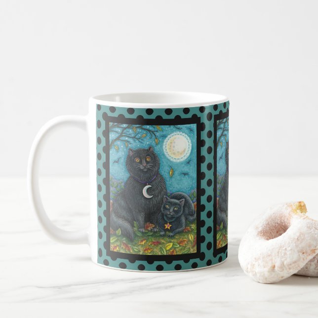 POINTS DE MUG HALLOWEEN CHAT NOIR BUBO ET PYEWACKE (Avec donut)