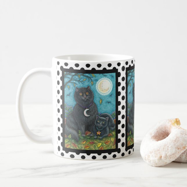 POINTS DE MUG HALLOWEEN CHAT NOIR BUBO ET PYEWACKE (Avec donut)