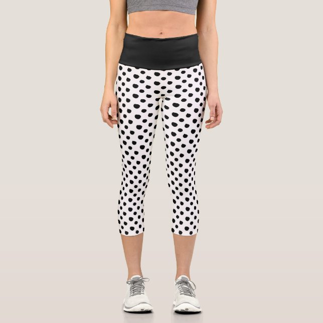 Points d'encre noir et blanc Motif Leggings Capri (Recto)