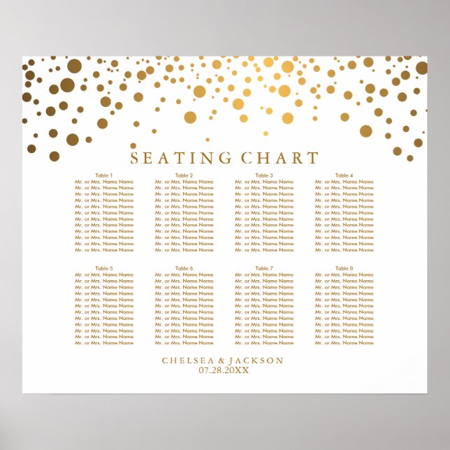 Points d'or Confetti tendance - Tableau de sièges (Devant)