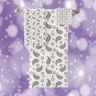 Points Fleurs Paisley Vert Violet Rose