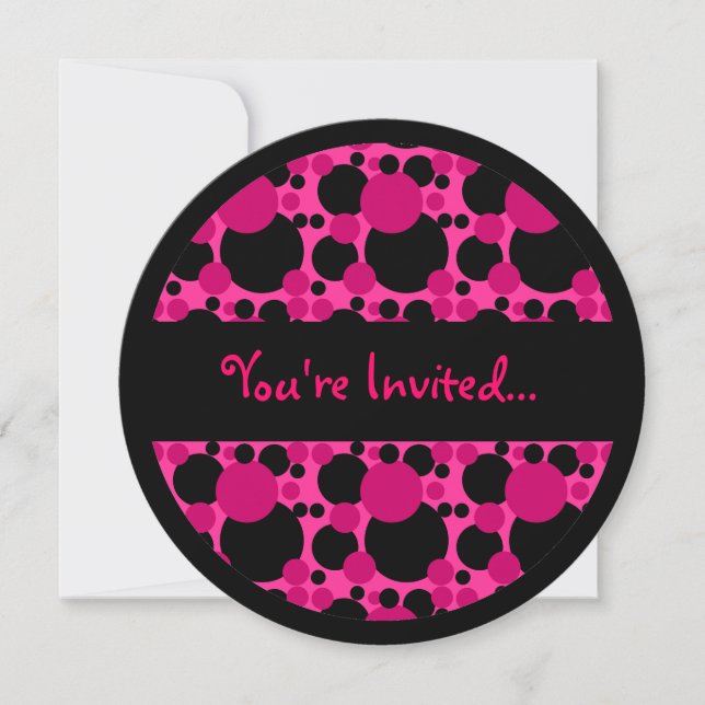 Points gris noir rose doux 16 invitations en cercl (Devant)
