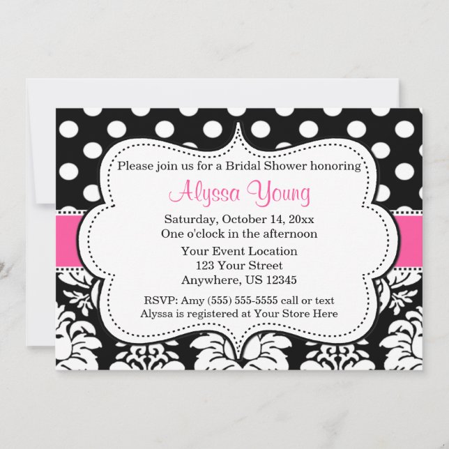 Points noirs roses Damask Invitation (Devant)