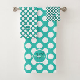 Points Polka Classiques Turquoise & Blanc Nom Init