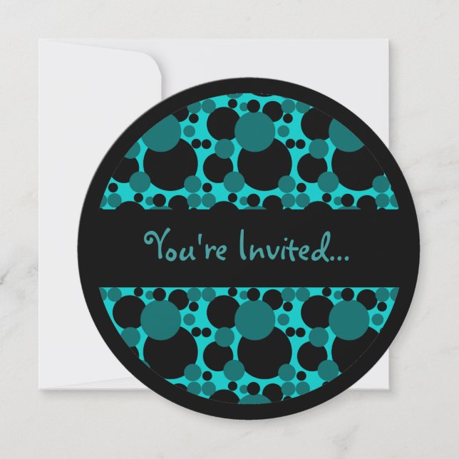 Points turquoises gris noir doux invitations 16 ce (Devant)