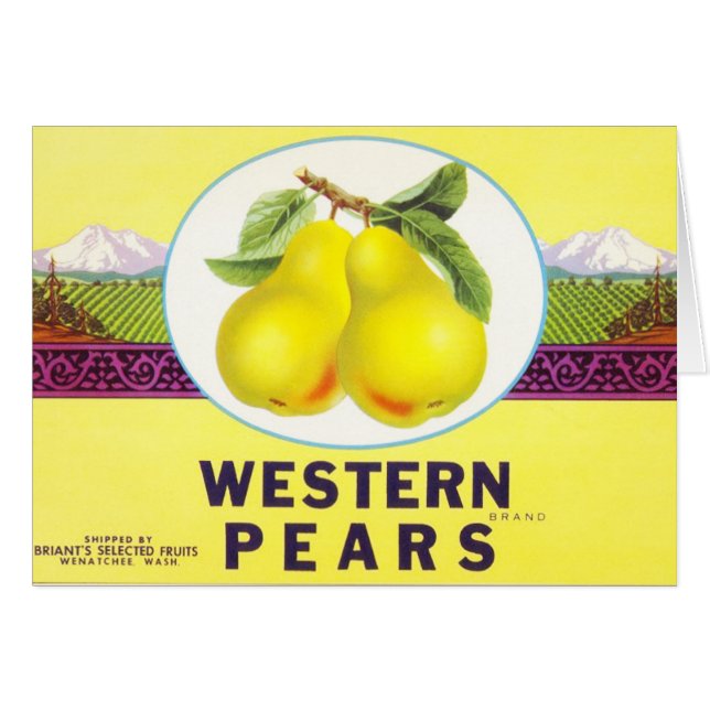 Poires de l'Ouest - Étiquette Vintage de fruit (Devant horizontal)
