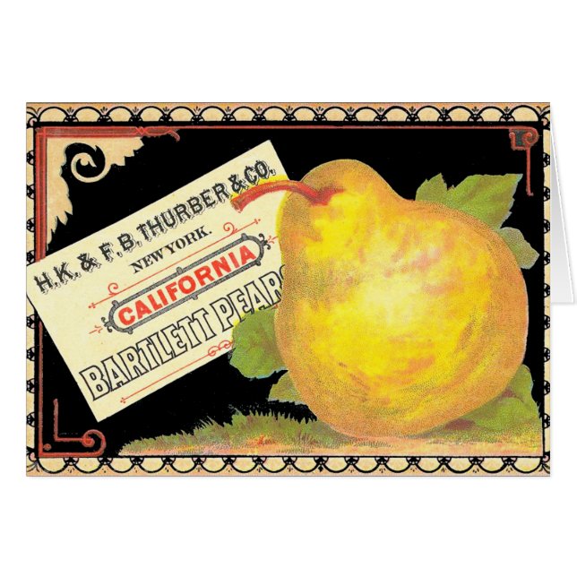 Poires Thurber - Étiquette de caisse de fruits vin (Devant horizontal)
