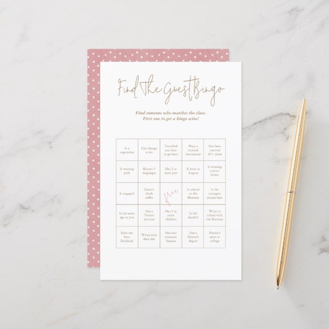 Pois Baby Bear Guest Bingo Baby shower Jeu (Devant/Arrière en situation)