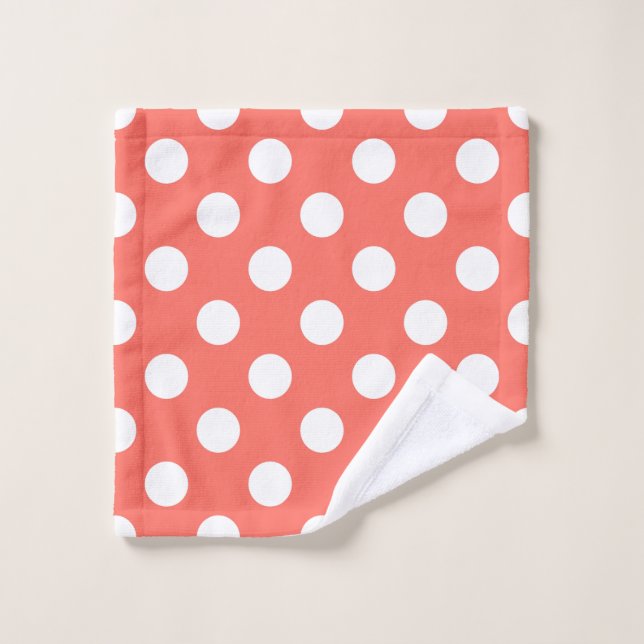 Pois blancs sur corail vivant (Gant de toilette)
