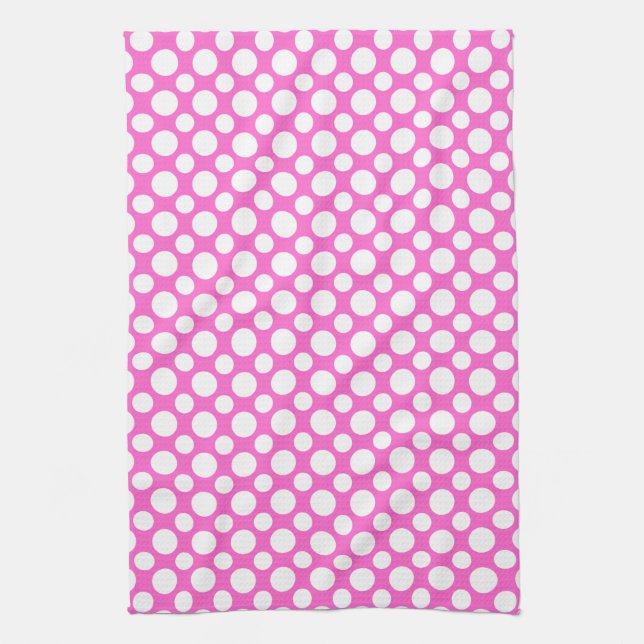 Pois blancs sur serviette de cuisine rose (Vertical)