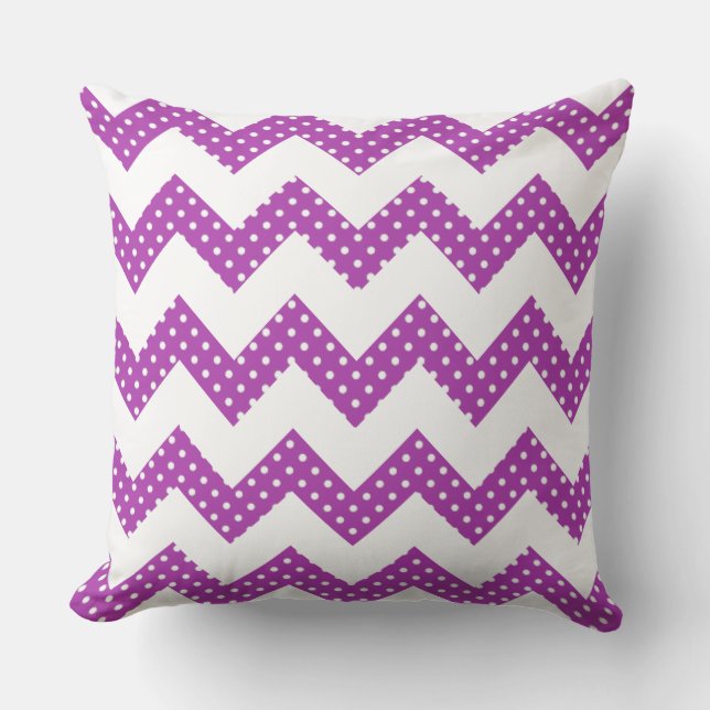 Pois blancs violets Chevron Oreiller décoratif (Recto)