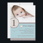 Pois Blue Kids Photo Invitation d'anniversaire<br><div class="desc">Une invitation modèle photo parfaite pour les bébés et les enfants. Il a un adorable accent d'oiseau aux frontières pois. Si vous avez des problèmes pour customiser cette invitation,  veuillez cliquer sur le bouton contact ci-dessus.</div>