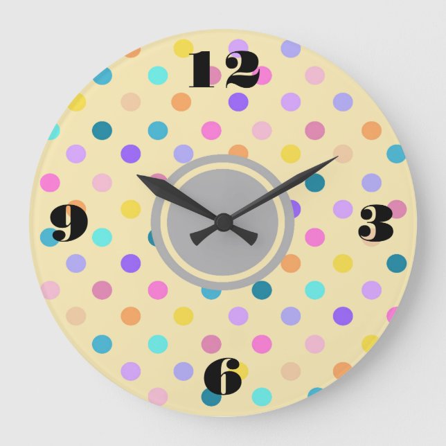 Pois confetti couleurs horloge murale acrylique (Recto)