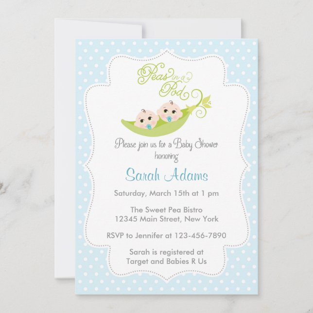 Pois dans un Baby shower de pois Invitation Jumeau (Devant)