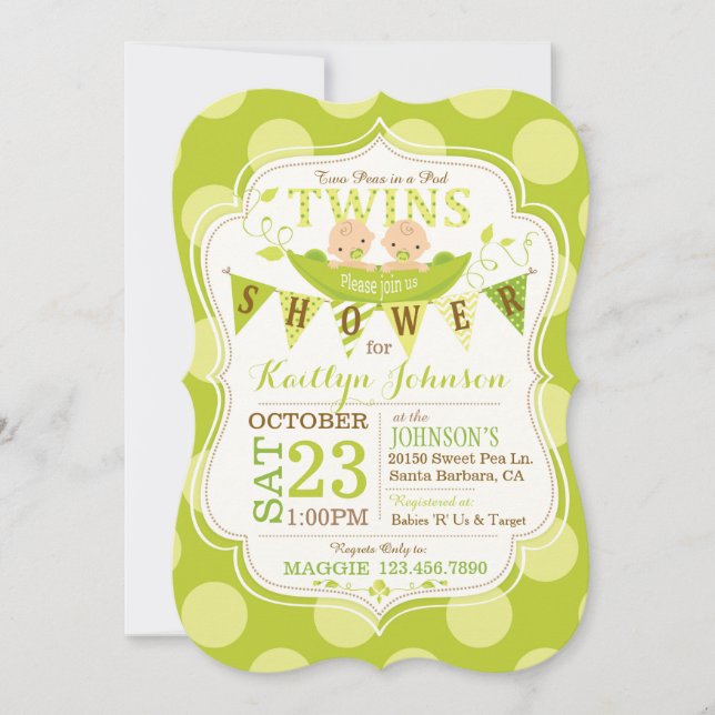 Pois dans un Baby shower Jumeaux Pod Invitation (Devant)