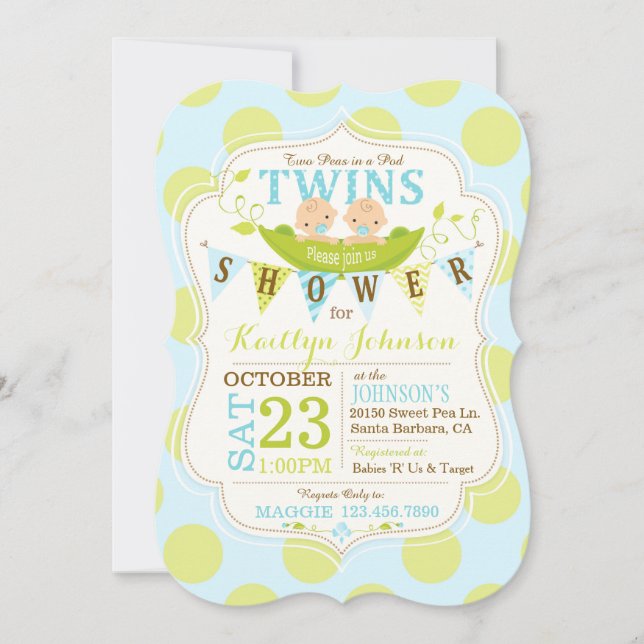 Pois dans un Baby shower Jumeaux Pod Invitation (Devant)