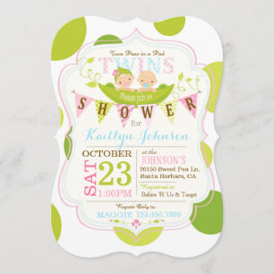 Pois dans un Baby shower Jumeaux Pod Invitation