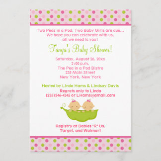 Pois dans un Baby shower Twin Girls 5x7 Invitation