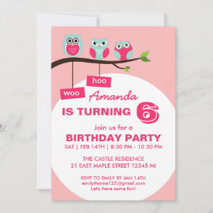 Pois de Chouette rose Invitation d'anniversaire po
