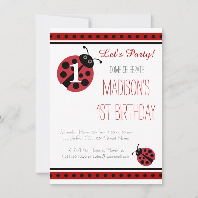Pois de Ladybug Invitations de fête d'anniversaire (Devant)
