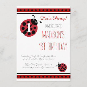 Pois de Ladybug Invitations de fête d'anniversaire