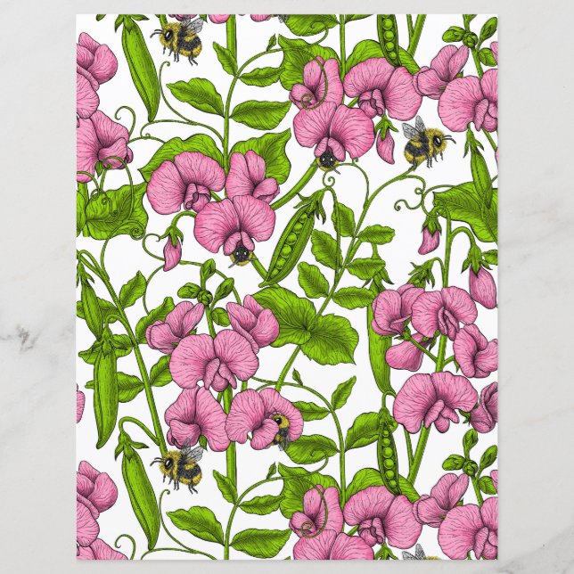 Pois de senteur et bourdons, rose, vert et blanc (Devant)