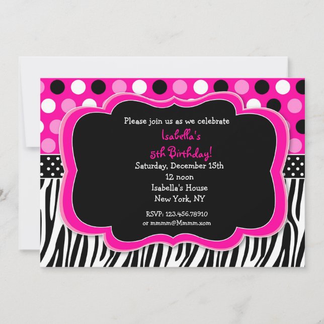 Pois d'impression Zebra Invitations BIrthday (Devant)