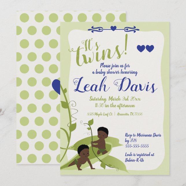 Pois doux, Baby Boy Shower Invitations (Devant / Derrière)
